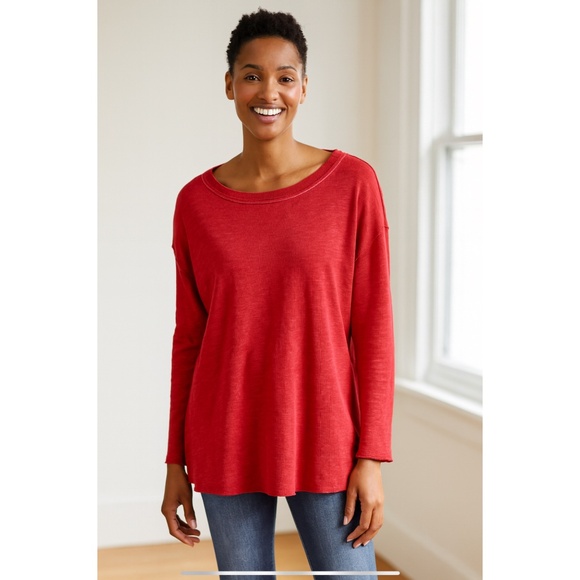 NORTH STAR BASE TEE SHIRT CREWNECK PREPPY CASUAL WEEKEND WEAR RAW EDGES RED 1-S - Picture 1 of 12